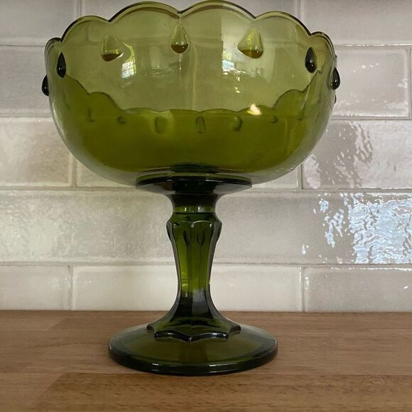 Indiana Glass Large Scallop Compote Pedestal Bowl Teardrop Accent Details - Picture 3 of 10